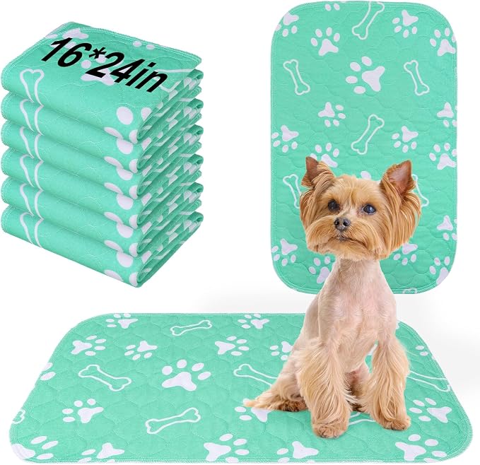 BEAUTYZOO 6 Pack Washable Pee Pads for Dogs,Reusable Puppy Pads 16x24 Aqua | Waterproof Super Absorbent,Non Slip and Leak-Proof Against Urine,Whelping Pads Mats for Puppy Potty Training,Playpen,Crate