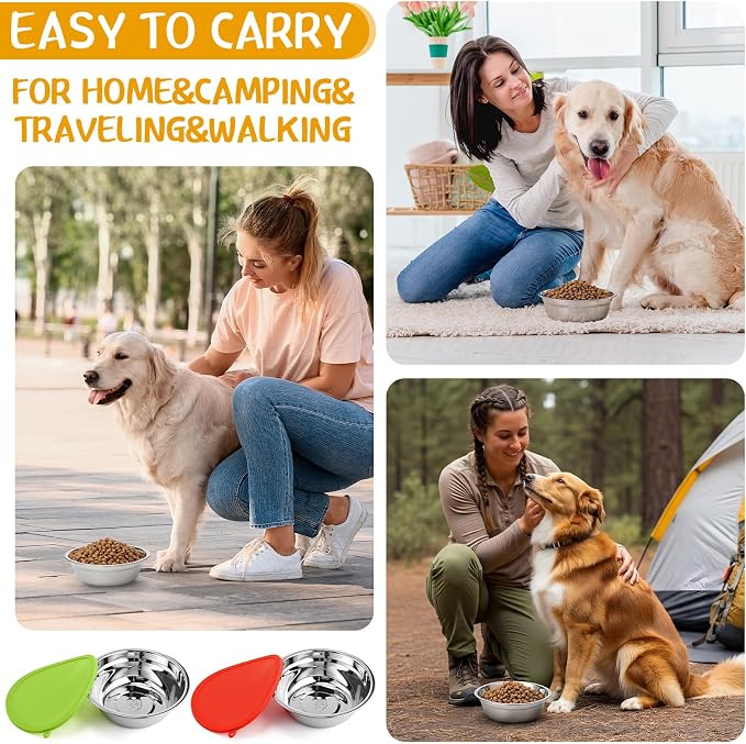Patelai 8 Pcs Stainless Steel Dog Bowls 7.9" with Silicone Lids Portable Food and Water Dishes for Pets Sealable Containers for Small Medium Dog Cat Indoor (Red,Purple,Green,Blue)