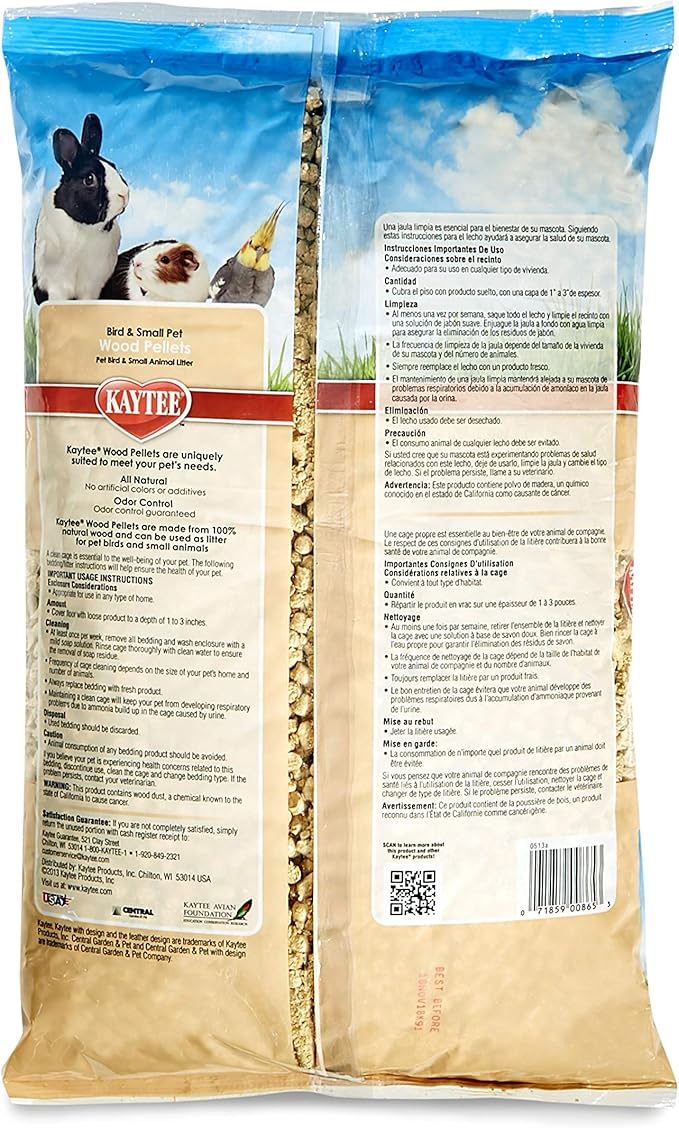 Kaytee Wood Pellets Pet Bird & Small Animal Litter for Ferrets, Guinea Pigs, Rats, Chinchillas, Hamsters, Gerbils, Rabbits, Mice, Hedgehogs and Dwarf Hamsters, 4.9 Liter, 8 Pound Bag