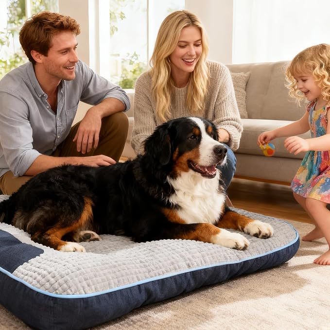 Orthopedic Support Large Dog Bed, 39" x 30" x 8" Contoured Pad, Extra Thick Foam Relieve Joint Pain & Anxiety, Anti-Slip Durable Cushion for Senior Dogs Up to 90 lbs, Grey