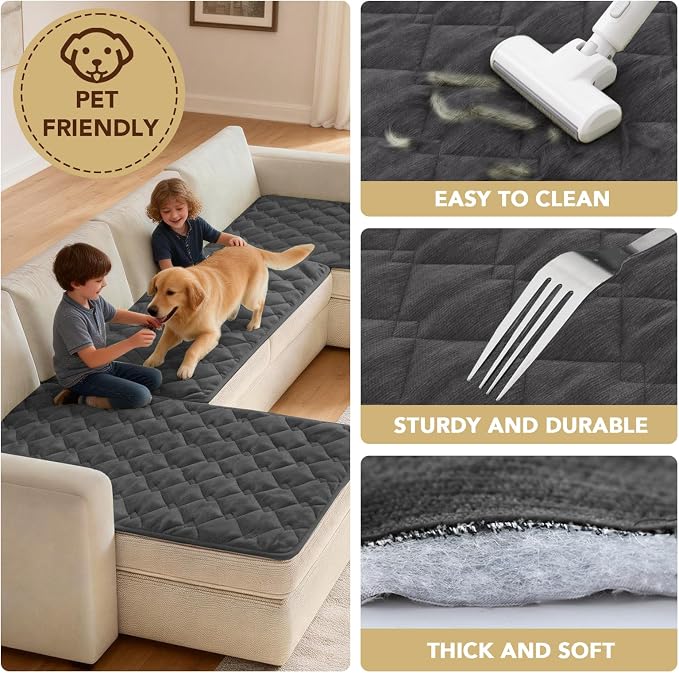 H.VERSAILTEX Chenille Couch Cover for Dogs Washable Soft Fuzzy Extra Large Sofa Slipcovers Sectional Sofa Cover Thick Pet Couch Cover Protector Non-Slip Dog Bed Cover(Grey, 28" x 134")