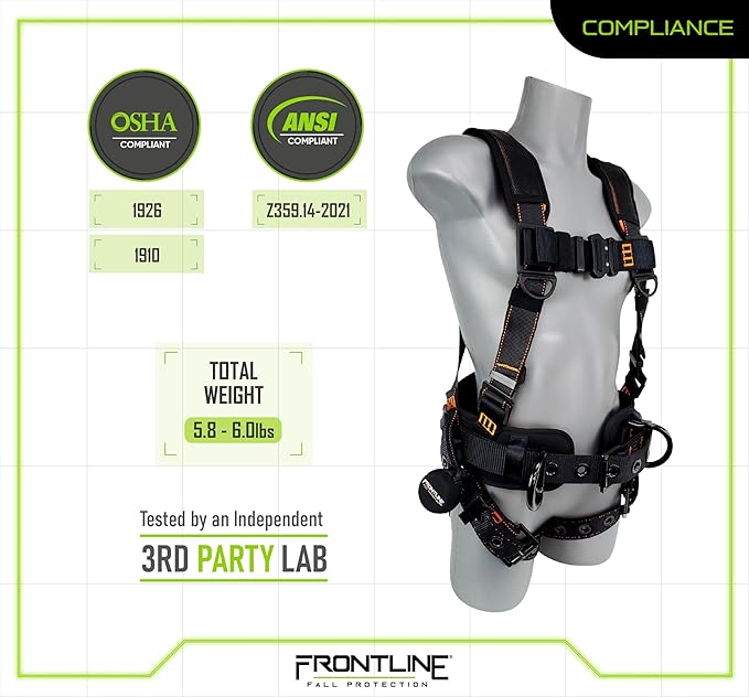 FRONTLINE FALL PROTECTION Harnesses + D-Ring+ Multiple Styles + OSHA and ANSI compliant