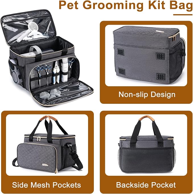 Dog Grooming Vacuum Bag, Pet Grooming Kit Bag Perfect for Dog Hair Vacuum & Grooming Tool Kit Accessories- Grey