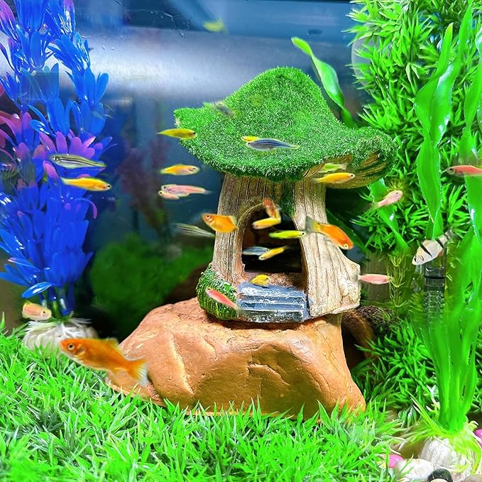 Tfwadmx Aquarium Decoration House Resin Hollow Hideout House Moss Cave Betta Fish Log Ornament Tank Hideaway Accessories for Mini Small Fish Shrimp