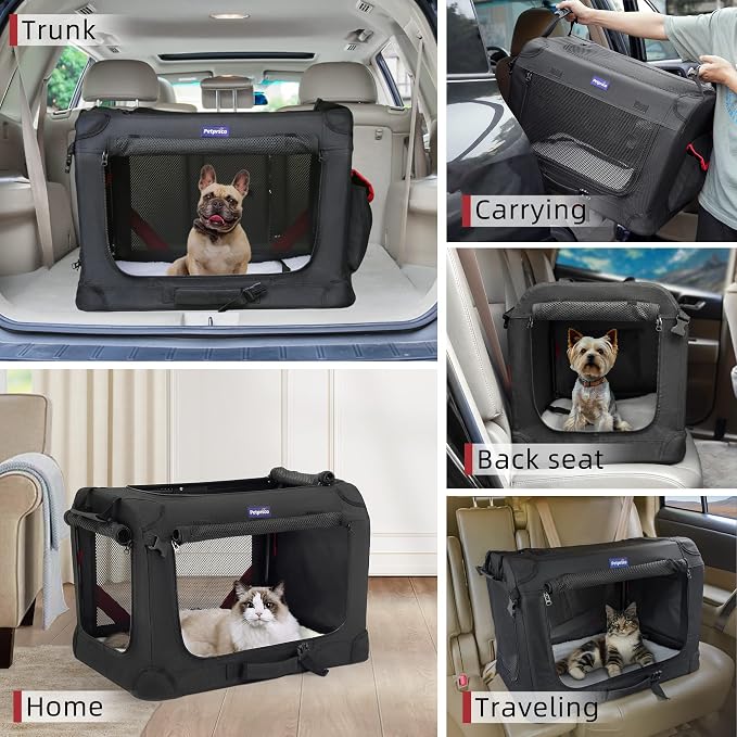 Petprsco Large Cat Carrier for 2 Cats/Small Dogs 24"x17"x17" for Car Travel | Soft Pet Carrier for Large Cats & Small/Medium Dogs, Includes Warm Blanket, Foldable Bowl & Washable Pad, for Long Car Trips