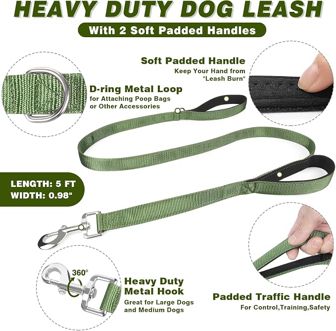 Service Dog in Training Vest and Leash Set with 10 Patches,Heavy Duty Tactical Dog Harness with Metal Buckles for Medium Sized Dogs,No Pull Easy Walking for Training Working Hiking,Green M