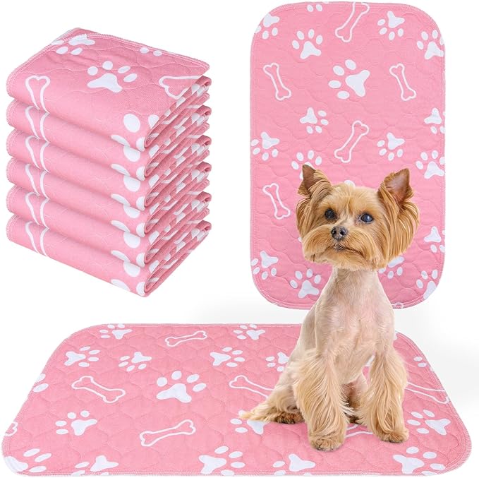 BEAUTYZOO 6 Pack Washable Pee Pads for Dogs,Reusable Puppy Pads 16x24 Pink | Waterproof Super Absorbent,Non Slip and Leak-Proof Against Urine,Whelping Pads Mats for Puppy Potty Training,Playpen,Crate