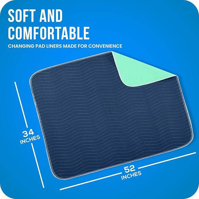 4 Pack Washable Pee Pads for Dogs 34" x 52", Waterproof Dog Training Pads | Reusable Dog Training Pads for Sofa, Incontinence Bed Pads for Adults, Elderly and Kids (Navy,Green) by Utopia Bedding