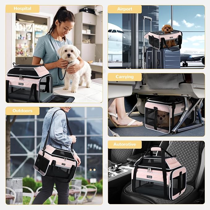 Lekereise Top-Expandable Pet Carrier 17x11x9.5 Inch Alaska Hawaiian Airline Approved Soft Sided Underseat with Locking Safety Zippers Anti-Scratch Mesh