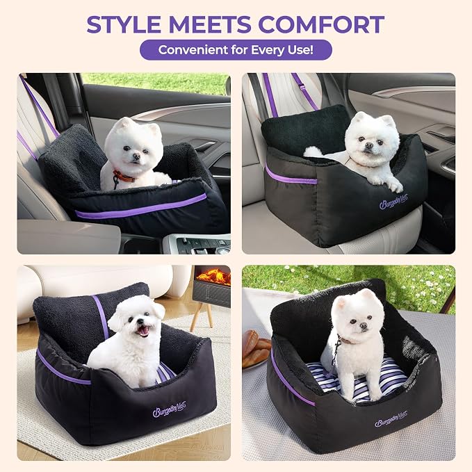 Dog Car Seat for Small Dogs & Cats Under 25 lbs, Black Purple
