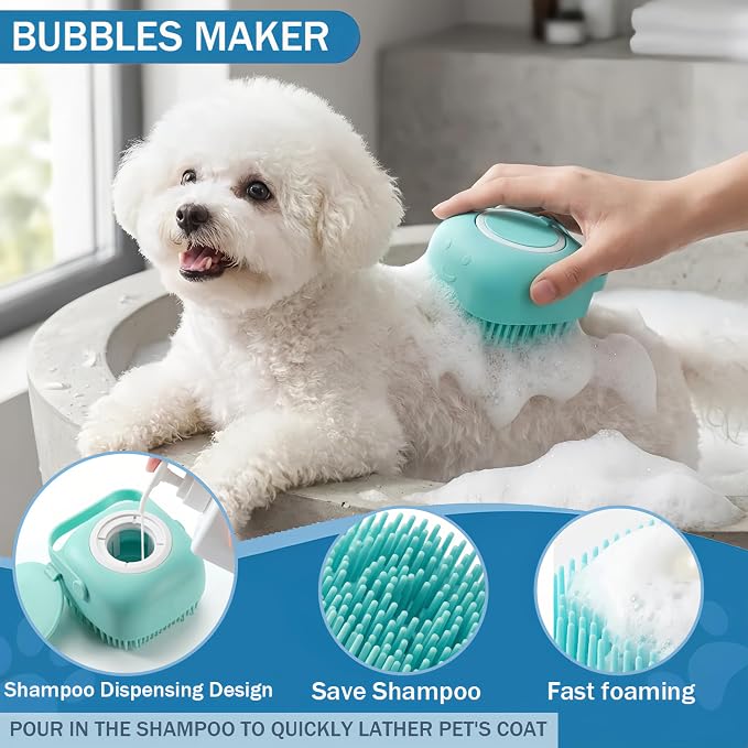 4PCS Dog Bath Kit & Dog Brush Kit for Dogs & Cats - Professional Pet Grooming Tools Set with Shedding Brush, Bath Scrubber, Dematting Comb & Storage Bag - Complete Dog Washing Essentials, Blue