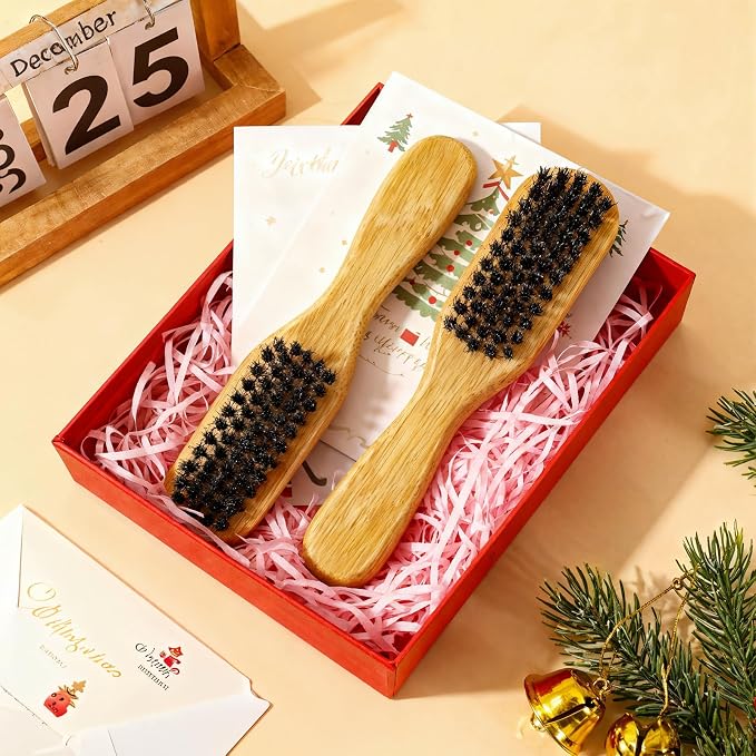 40 Pack Small Boar Bristle Hair Brush Bulk, Bamboo Handle -Slick Back Beard Brush, Hard Bristle Brush for Thick Hair, Curly, Frizz Control,Dual Use for Women & Men, Pet Grooming Cat & Dog