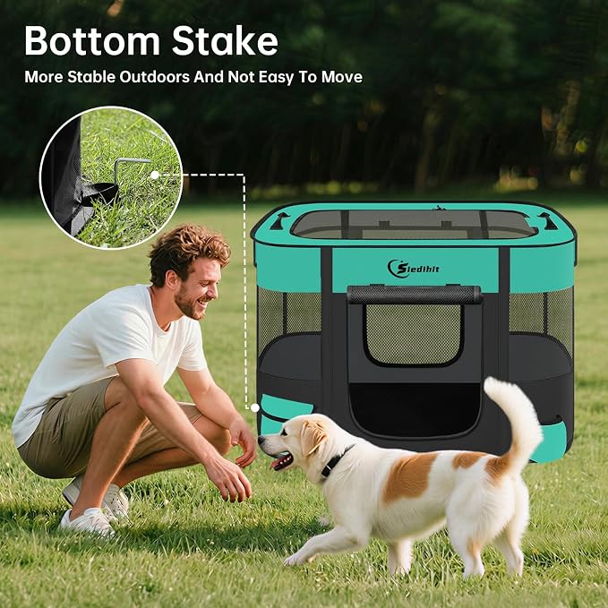 Siedihit Dog Playpen, Cat Pet Puppy Crate, Portable Playpens Indoor Outdoor (Green, Medium)