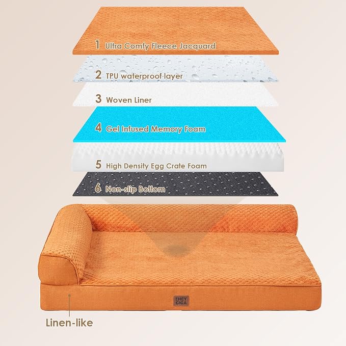 EHEYCIGA Memory Foam Dog Bed, Extra Large Orthopedic Dog Bed, Pumpkin | Washable Removable Cover, Waterproof Flat Pet Sofa Couch with Nonskid Bottom, 48x35x7.5