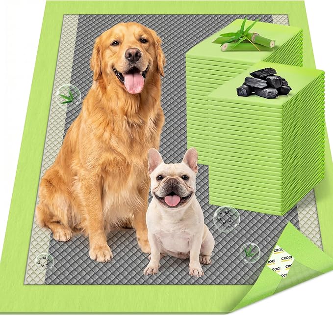 CROCI Charcoal Puppy Pads with Adhesive Tabs 2X Odor Control 30x36in 40Ct | Super Absorbent Pee Pads for Dogs, Quick-Dry Surface, Unscented, Renewable Bamboo Material, Disposable