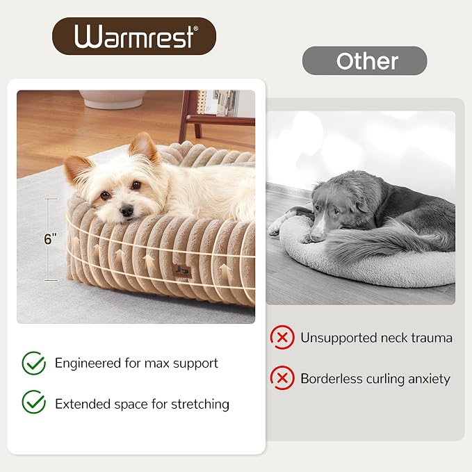 Cute Dog Bed for Small Dogs & Cats,Washable Fluffy Cat Beds for Indoor Cats, Rectangle Orthopedic Memory Foam Puppy Beds with Anti-Slip Bottom, 20 x19 x 7 Inches, Camel