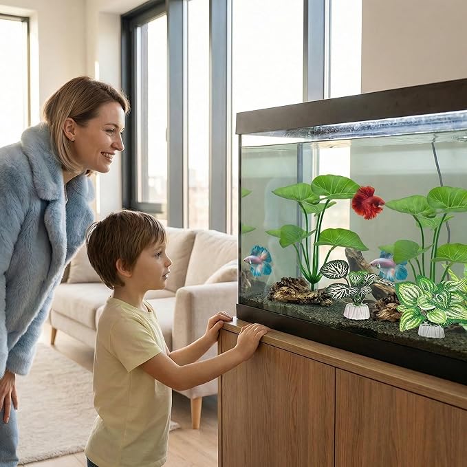 10 Pack Silk Aquarium Plants for Betta Fish Tank Decorations - Soft Fin-Safe Fish Tank Plants with Weighted Bases, Ideal Aquarium Decor for 5-40 Gallon Betta, Goldfish & Turtle Tanks Accessories