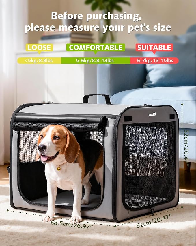 Dog Car Carrier Light Weight 27×20.5×20.5in, Foldable Dog Carrier, Gray | Easy to Assemble, Portable and Breathable Pet Carrier, Suitable for Indoor and Outdoor Use, Dog Travel Crate with Curtain