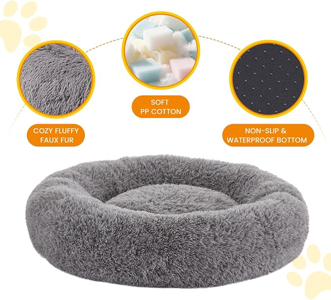 Calming Dog Bed Anti-Anxiety Donut Dog Beds for Small Medium Large Dogs,Washable Plush Fluffy Indoor Cat Kitten Round Cuddler Cushion 45"
