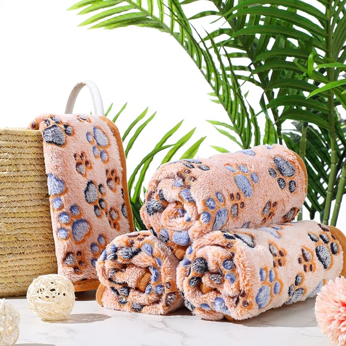 Tatuo 4 Pack Fleece Dog Blankets for Puppy Cats Multi-Size Sleep Mat for Pet Guinea Pig Soft Washable Warm Crate Bed Puppy Teething Toys Print Pattern Blanket Indoor(Coffee,41 x 30 Inch,Paw)