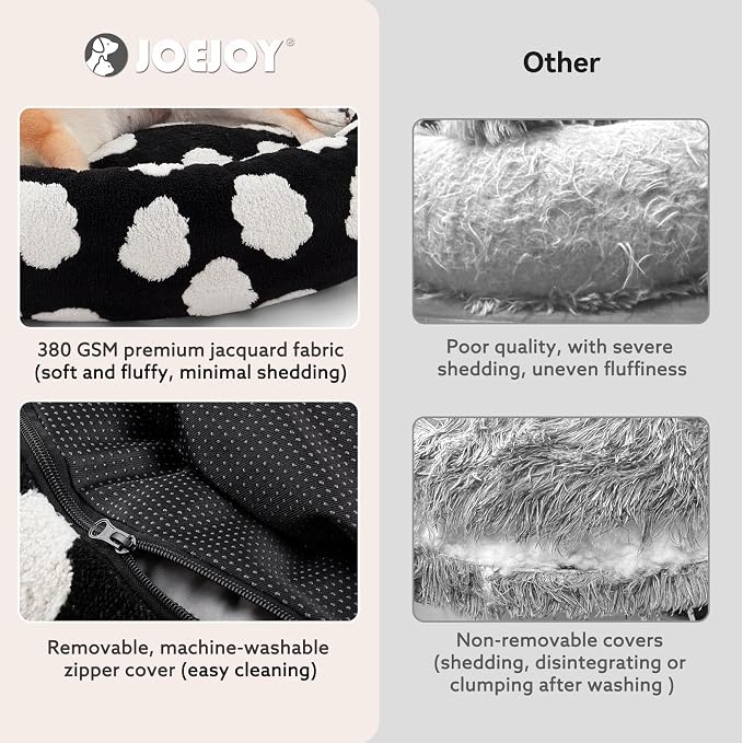 JOEJOY Jacquard Donut Round Small Dog Beds,Black 23x23x7in, Removable Washable Cover, Cute Pattern, Ultra Soft Fluffy Calming Pet Bed with Thick Supportive Bolster