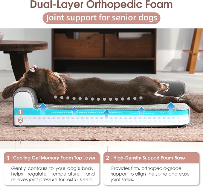 Gel Memory & High-Density Foam Orthopedic Dog Bed 28x19x6 Small | | Double Waterproof Cover | Machine Washable | Non-Slip Base | Fur-Resistant Tech Fabric