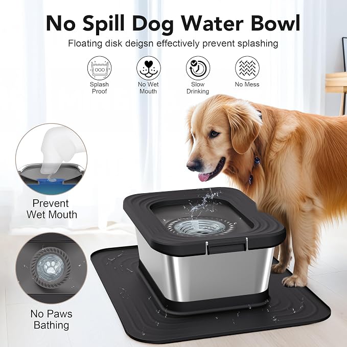 Decflow 10L Stainless Steel Dog Water Bowl, No Spill Anti-Splash Bowls | Slow Drinking for Messy Drinkers, XXl Anti-Skid Silicone Mat,Heavy Duty Pet Bowls for Indoor/Outdoor Use