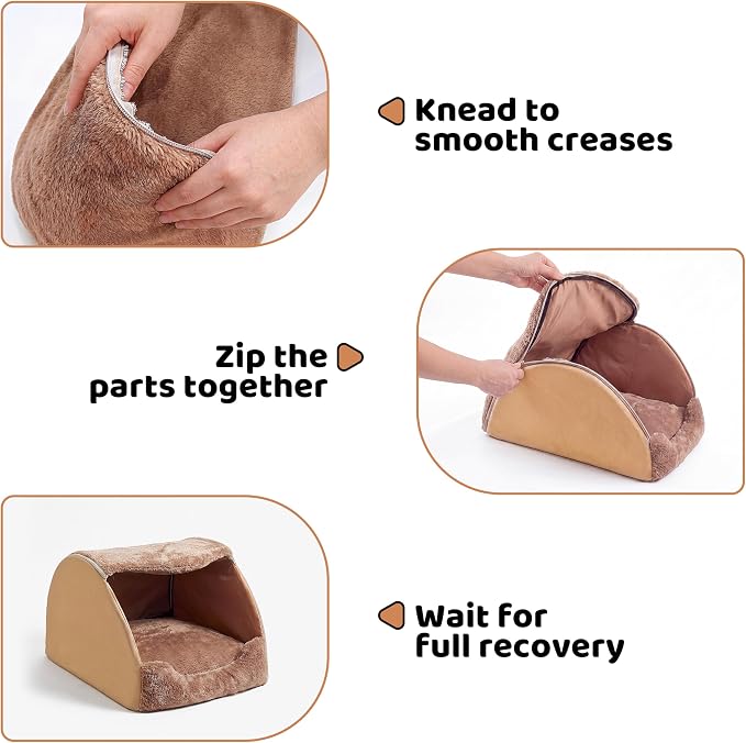 LATIBELL Indoor Puppy House Foldable Pet Tent Cave Bed ，Brown | Covered Cave Bed, For Small Dogs and Cats, Removable Washable Puppy Kennel, Soft Cushion