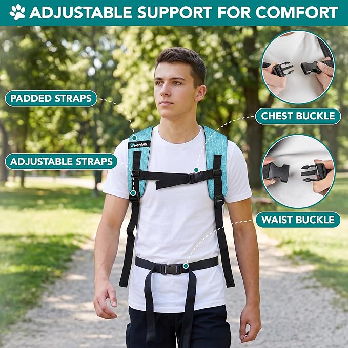 PetAmi Expandable Dog Backpack Carrier for Cats & Pets, Breathable Cat Carrier Backpack with Top Window & Multi-Entry, Ventilated Foldable Travel Carrier for Small Medium Pets up to 18 lbs, Teal Blue