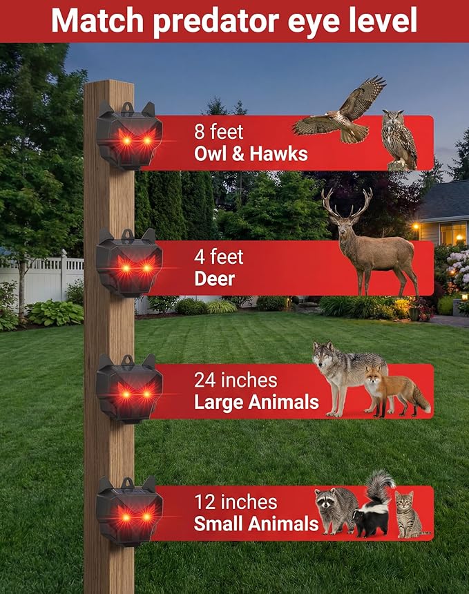4 Pack Solar Nocturnal Animal Repeller with Red Flashing Lights, Humane Coyote Deterrent for Fox Raccoon Skunk Deer, Waterproof Predator Eyes Animal Deterrent for Chicken Coop & Garden