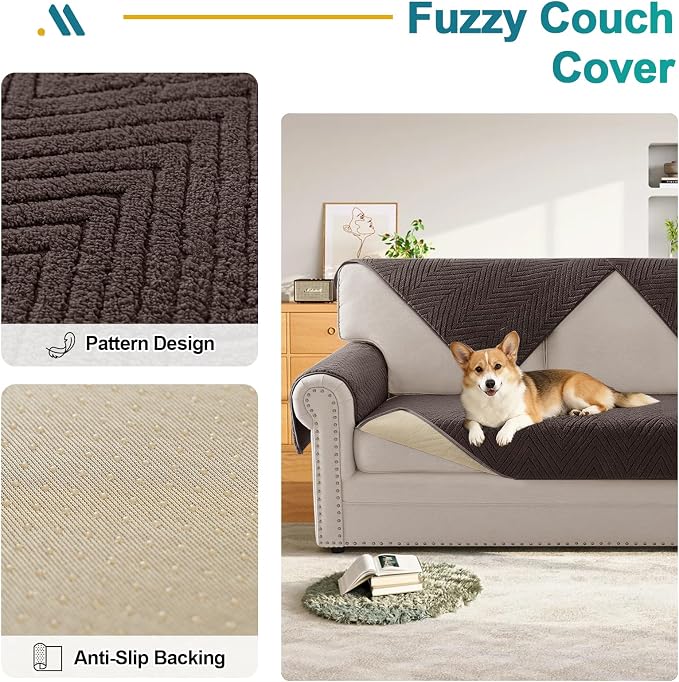 Turquoize Non-Slip Couch Armrest Covers for Sofa Fuzzy Couch Arm Covers Set of 2 Washable Thick Soft Recliner Chair Arm Cover Protector Cover (Brown, 23" x 23" 2 Pack)