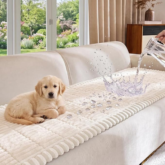 FUANGUI Waterproof Couch Cover Sofa Cover for Dogs and Pets Sofa Protector | Non-Slip Washable Fuzzy Soft Cat Bed Sofa Slipcover for 2-3 Cushion Couch Sofa Pet Friendly, Beige, 27.6" x 59.1", 1 pcs