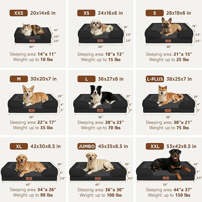 Comfort Expression Waterproof Orthopedic Dog Beds for Extra Large Dog | Supportive Egg Crate Foam Big Dog Bed with Removable Bolster, Dog Couch with Washable Cover & Non-Slip Bottom, 53x42Inch