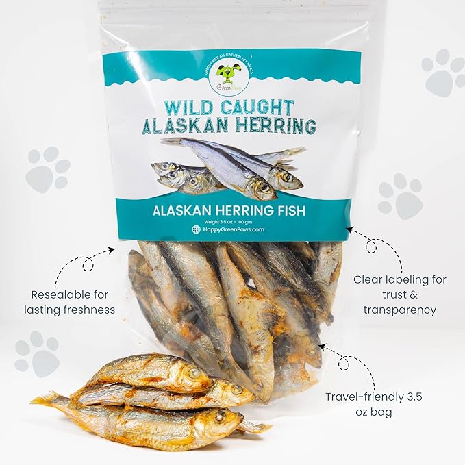 Gluten Free Herring Dried Fish Pet Treats Pure Wild-Caught & Single Ingredient Snack Healthy Dog Treats, Made in Alaska Just The Rich in Protein Fish & Nothing Else (3.5 Oz Bag)
