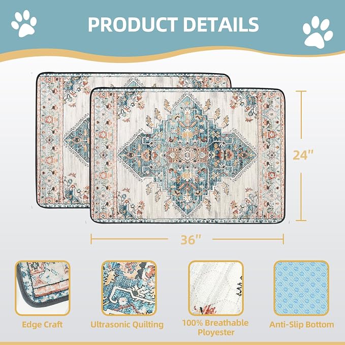 SCLOSE Washable Pee Pads for Dogs 2 Pack, 36" x 24" Reusable Puppy Pads Waterproof, Super Absorbent Dog Rugs, Leakproof, Dog Crate Pad, Playpen Mat, Whelping Pads, Blue Medallion