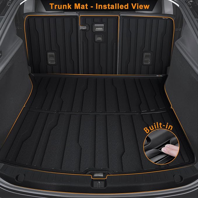 TripleAliners 10PCS Floor Mats Fit for 2026 2025 Tesla Model Y Juniper Set Full Protection All Weather TPE Anti-Slip Floor& Frunk& Trunk& Rear Lower& Backrest Mat& Bumper Guard (Not Fit Standard)