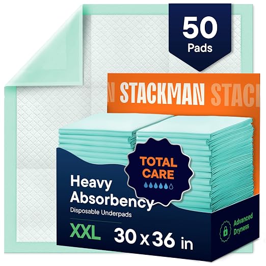 Chucks Pads Disposable - 30x36 Underpads [50-Pack] Incontinence Chux Pads | Absorbent Fluff Protective Bed Pads, Extra Large Pee Pads for Kids Adults & Elderly, Leak Proof Puppy Pads for Training