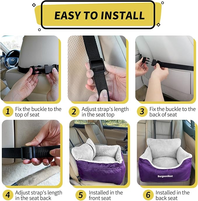 Dog Car Seat for Small Dogs & Cats Under 25 lbs, Purple