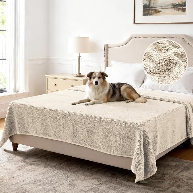 H.VERSAILTEX Non Slip Pet Couch Cover Chenille Dog Bed Protector Thick Soft Sofa Slipcover Pet Friendly Washable Couch Cushion Covers for Pets (52" x 82", Ivory)