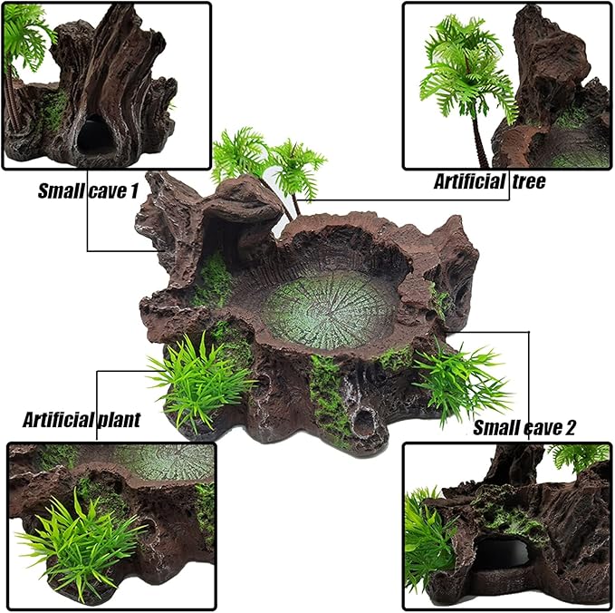 Tfwadmx Reptile Feeding Bowl,Resin Beared Dragon Food Water Dish Reptile Tank Decor for Lizard Gecko Chameleon Frog Turtle Spider