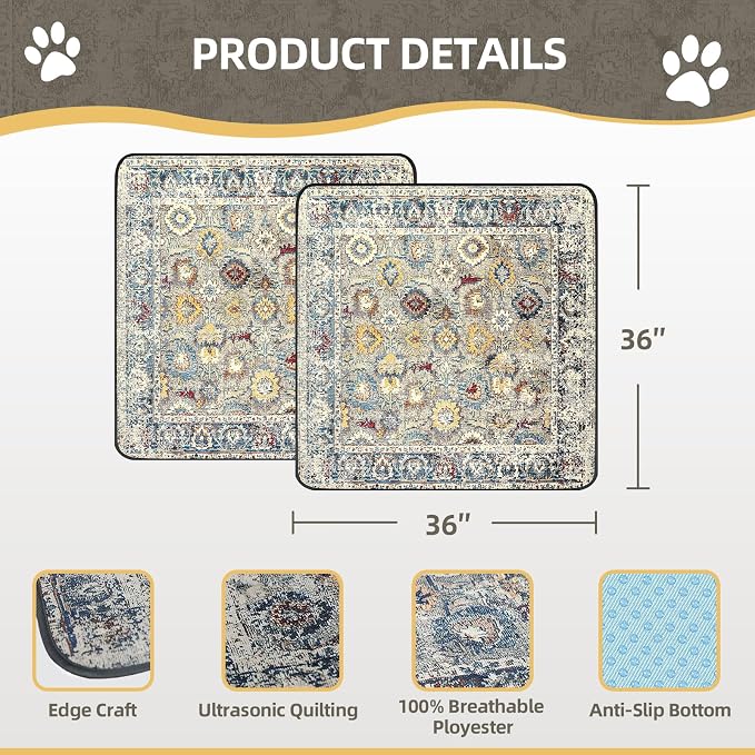 SCLOSE Washable Pee Pad for Dogs 2 Pack, 36" x 36" Reusable Puppy Pads Waterproof Dog Rugs, Super Absorbent, Leakproof, Dog Crate Pad, Playpen Mat, Whelping Pads, Vintage