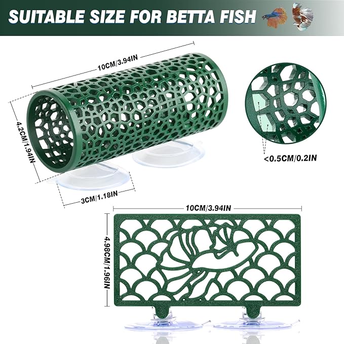 Abizoo Betta Fish Tunnel Hideout and Hammock Bed for Fish Aquarium Decoration, African Dwarf Frog Tank Accessories Hollow Design Habitat Cave for Betta Shrimp Guppies Neon Tetras Zebra Danios Snails