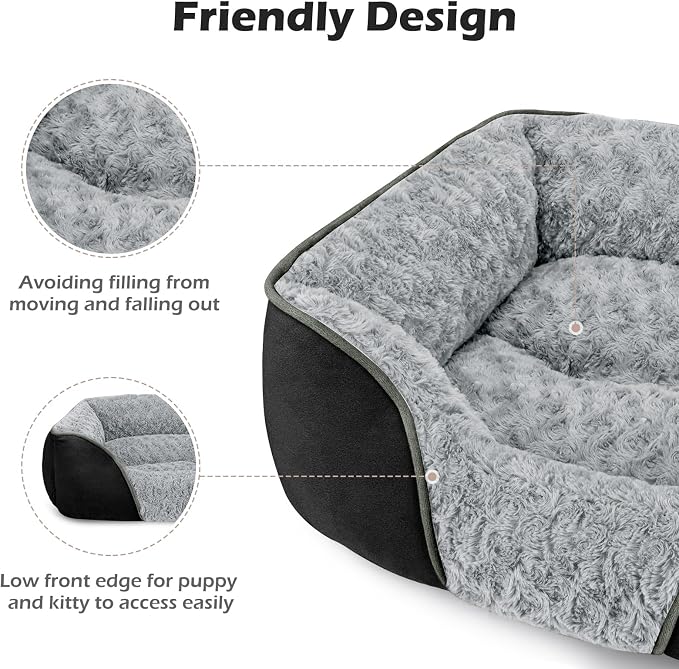 Medium Dog Bed Rectangle Washable Orthopedic Soft Calming Sleeping Pet Cuddler with Anti-Slip Bottom