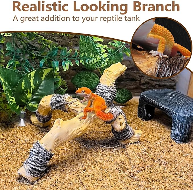Tfwadmx Snake Climbing Branch, Reptile Climbing Decor Resin Reptile Climbing Wood Branches, Gecko Tank Branches Decor for Lizards, Tarantulas, Hermit Crab, Frogs