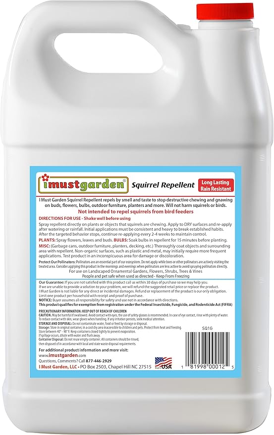 I Must Garden Squirrel Repellent: Protects Vehicles, Plants, Decking, & Furniture – Works on Chipmunks – 1 Gallon Ready to Use Refill
