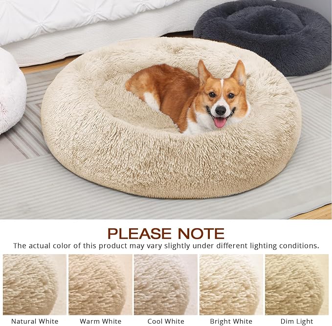 JOLLYVOGUE Dog Beds Large Sized Dog, Calming Anti-Anxiety Dog Bed, Fluffy Donut Cushion for Extra Large Pets (45")