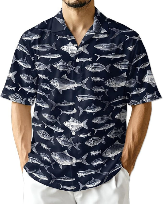 Fishing Crappie Hawaiian Shirt for Men, Button Down Summer Beach Short Sleeve, Fishing Lover Gifts, Sizes S-5XL