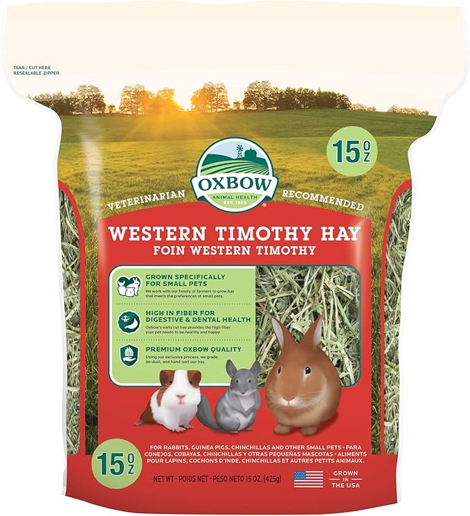 Oxbow Timothy Hay, Rabbit & Guinea Pig Hay, High Fiber for Digestive Health, Grown in the USA, Veterinarian Recommended Small Pet Supplies, for Rabbits, Guinea Pigs, & Chinchillas, 15 oz.