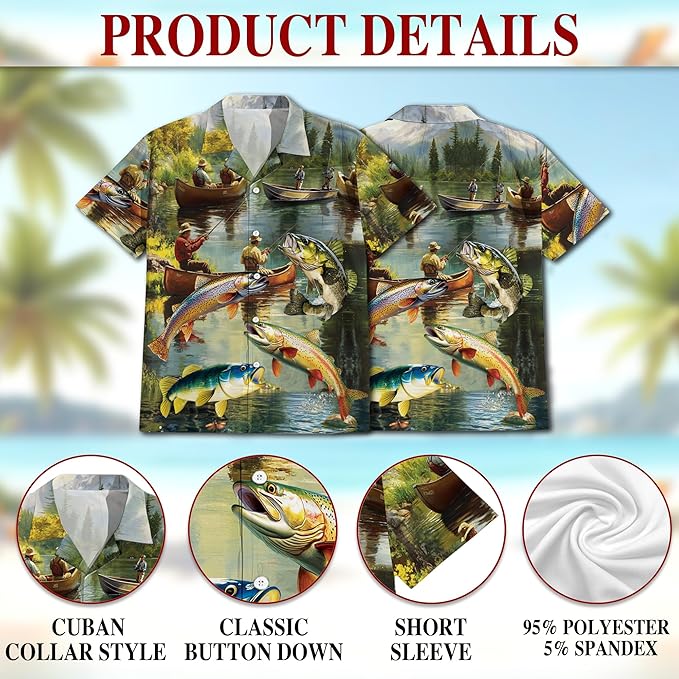 Fishing Crappie Hawaiian Shirt for Men, Button Down Summer Beach Short Sleeve, Fishing Lover Gifts, Sizes S-5XL