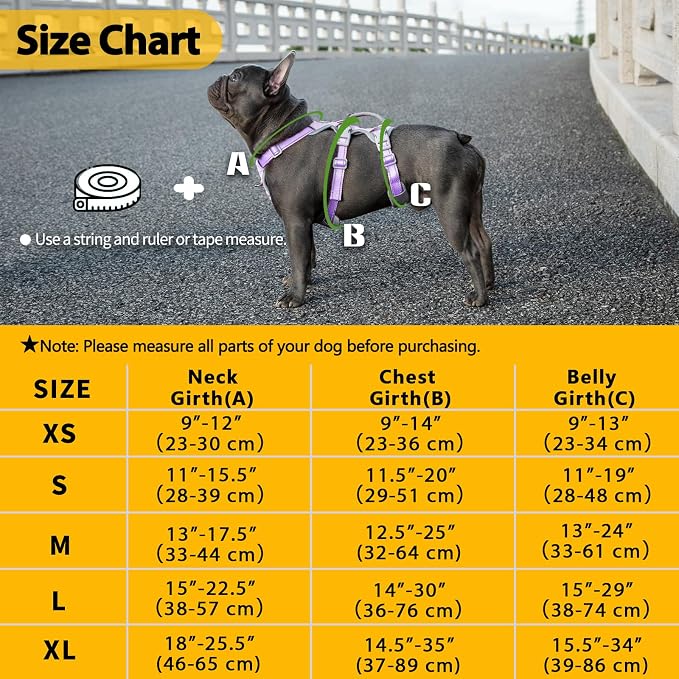 Escape Proof Dog Harness,No Pull Reflective Harness with Lift Handle,Adjustable Pet Vest with Front and Back Leash Clips for Small Medium Large Dogs Walking Hiking Training(Lavender Purple,XL)